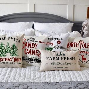 ♥️New! Set of 4💚 Merry Christmas Happy Holidays Accent Throw Pillow Case Covers